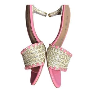 NWT KATE SPADE Pink Raffia Kitten Heel Sandals